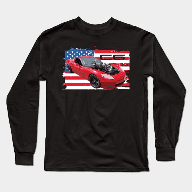 Cleetus McFarland C6 Ruby Turbo Red Vette Freedom Long Sleeve T-Shirt by cowtown_cowboy